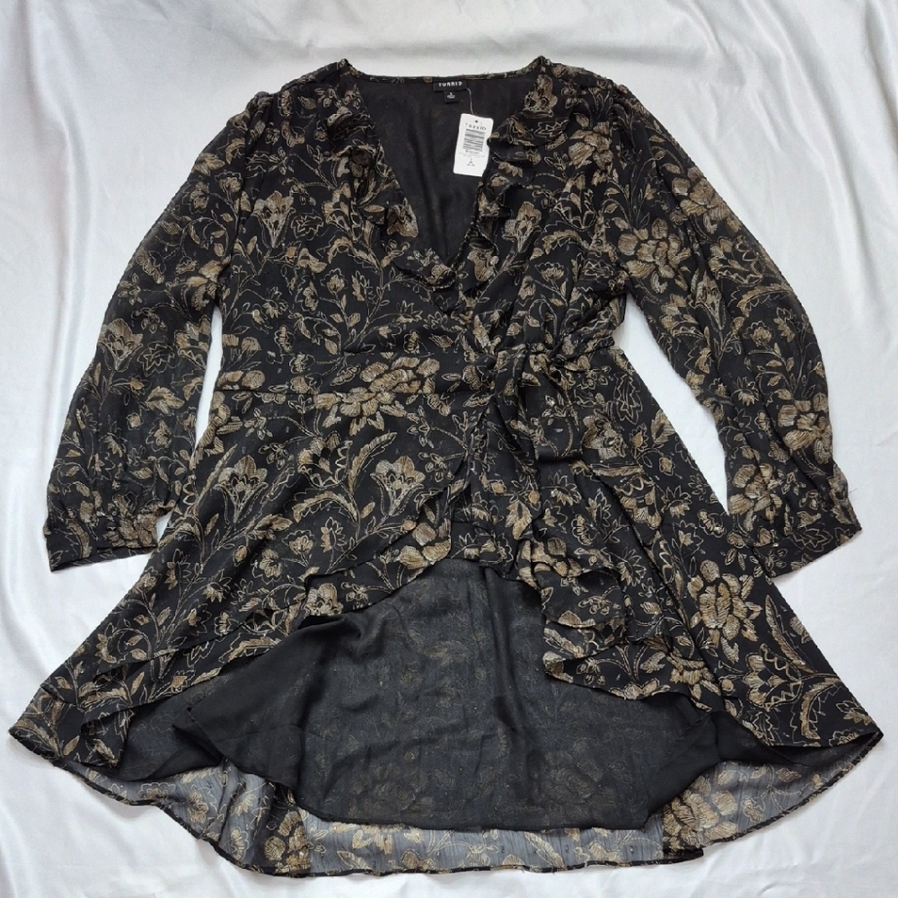 Floral Wrap Tunic with Ruffle Detail